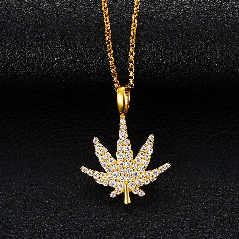 Silver 925 Moissanite Leaf Pendant Necklace Bling Gift For Hip Hop Friends