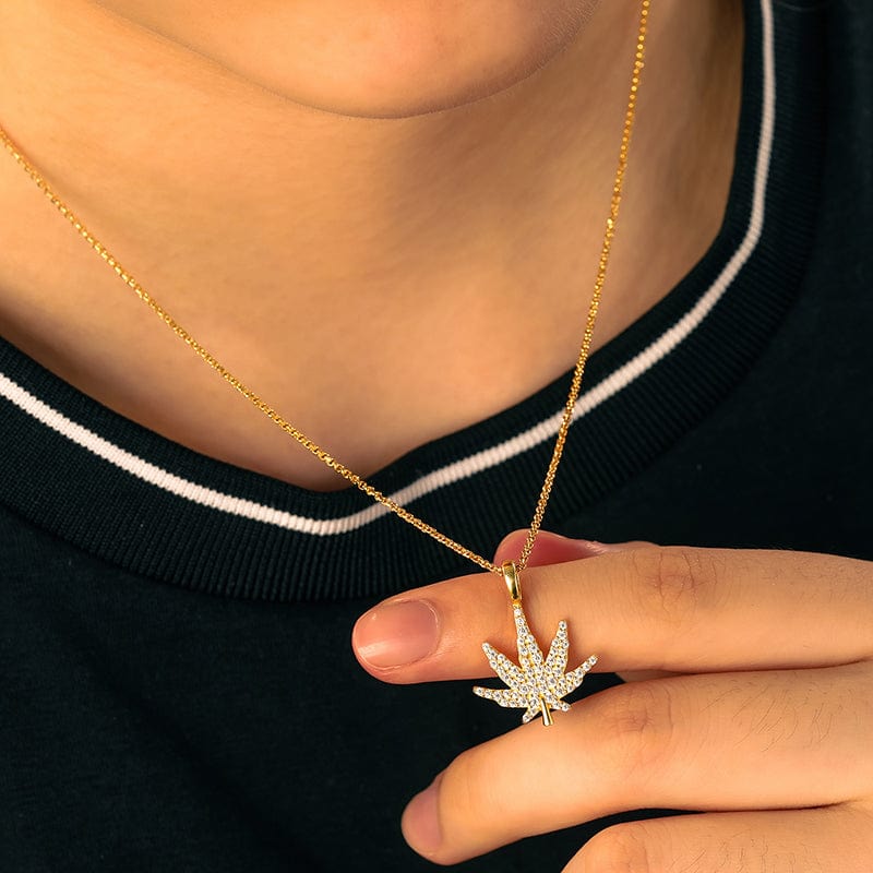 Silver 925 Moissanite Leaf Pendant Necklace Bling Gift For Hip Hop Friends