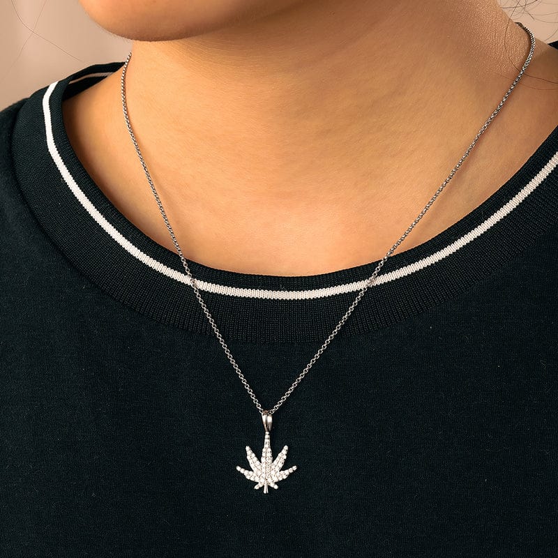 Silver 925 Moissanite Leaf Pendant Necklace Bling Gift For Hip Hop Friends
