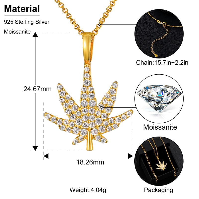 Silver 925 Moissanite Leaf Pendant Necklace Bling Gift For Hip Hop Friends