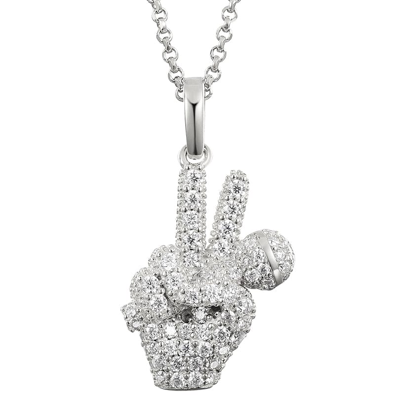 Silver 925 Silver Iced Out Moissanite Mic Charm Pendant Necklace