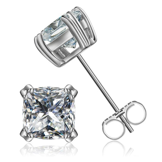 Silver 925 Sterling Silver 5.5mm 0.8ct Princess Cut VVS Moissanite Diamond Stud Earrings
