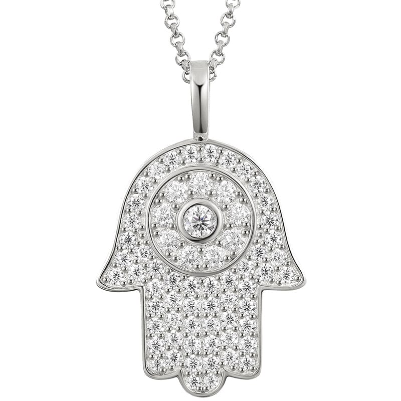 Silver Arab Jewellery Pure Silver - VVS Moissanite Hamsa Hand Charm Pendant Necklace Lucky Charm For Men Women