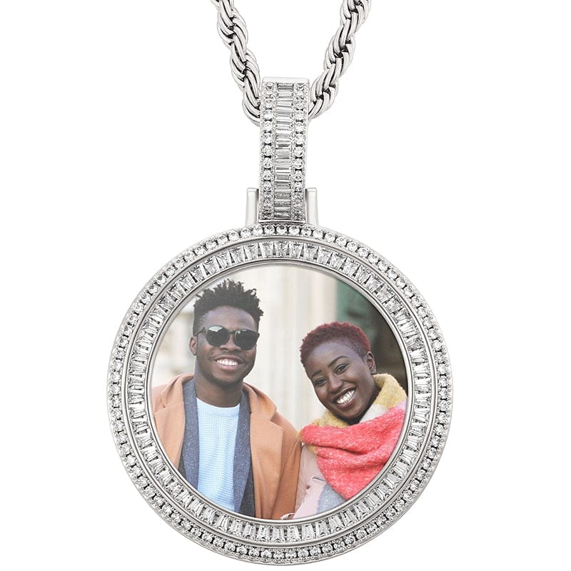 Silver Baguette Zircon Diamond Picture Pendant Iced Out White Gold Plated Photo Pendant