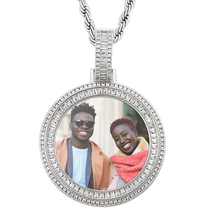 Silver Baguette Zircon Diamond Picture Pendant Iced Out White Gold Plated Photo Pendant
