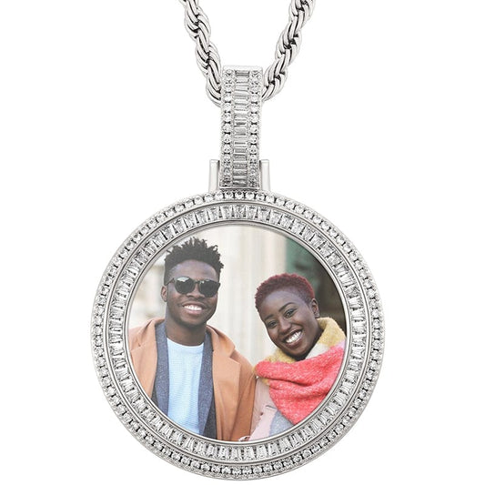Silver Baguette Zircon Diamond Picture Pendant Iced Out White Gold Plated Photo Pendant