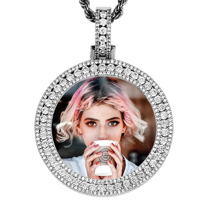 Silver Charms For Jewelry Making Round Personalised Custom Name photo Frame Pendant With Chain