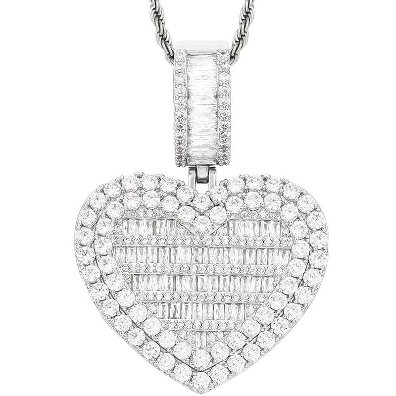 Silver Custom Gold Filled Jewelry Heart Charms Necklace Iced Out Moissanite Picture Pendant