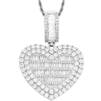 Silver Custom Gold Filled Jewelry Heart Charms Necklace Iced Out Moissanite Picture Pendant
