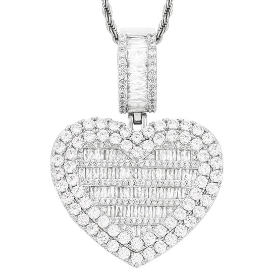 Silver Custom Gold Filled Jewelry Heart Charms Necklace Iced Out Moissanite Picture Pendant