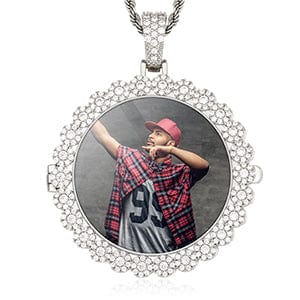 Silver Custom Round Shape Hip Hop Charms Jewelry Gold Filled Necklace Crystal Cuban Chain Picture Pendent