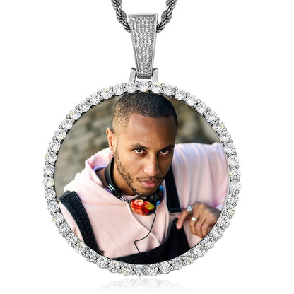 Silver Engraved Name Big Size Sublimation Blanks Custom Photo Pendant Iced Out Diamond Charm Pendant Necklace