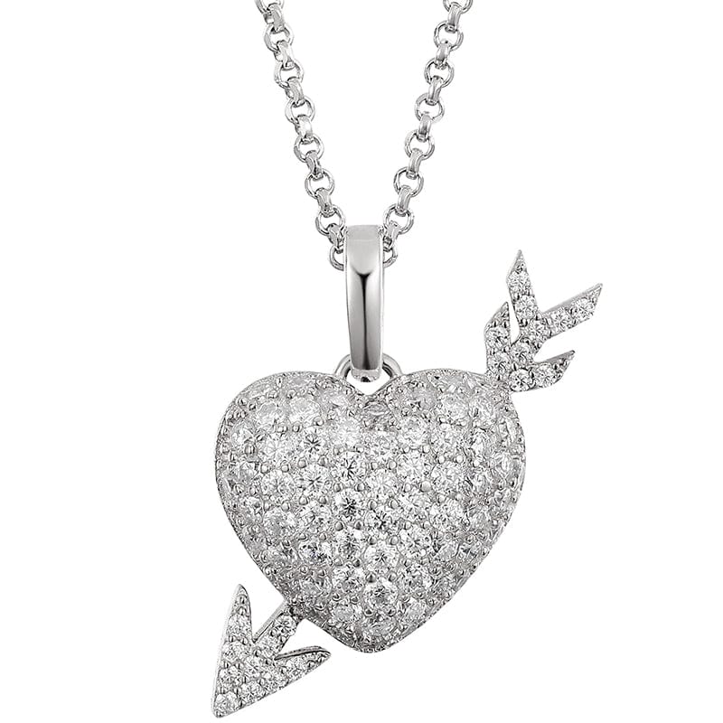 Silver Full Paved VVS Moissanite Gold Plated Silver 925 Iced Out Arrow&Heart Charm Pendant Necklace