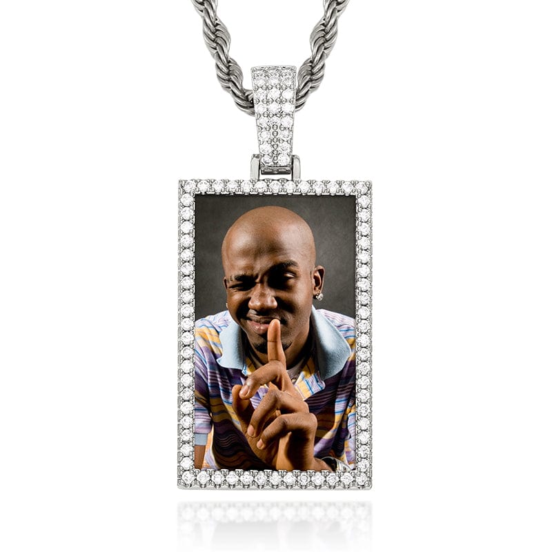 Silver Gold Plated Square Sublimation Blanks Medallions Photo Pendant Iced Out CZ Diamond Custom Photo Pendant