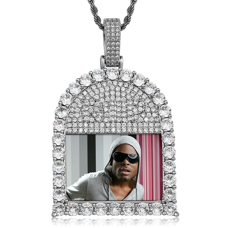 Silver Hip Hop Charms Necklace Custom CZ Crystal Picture Pendant With RIP Logo