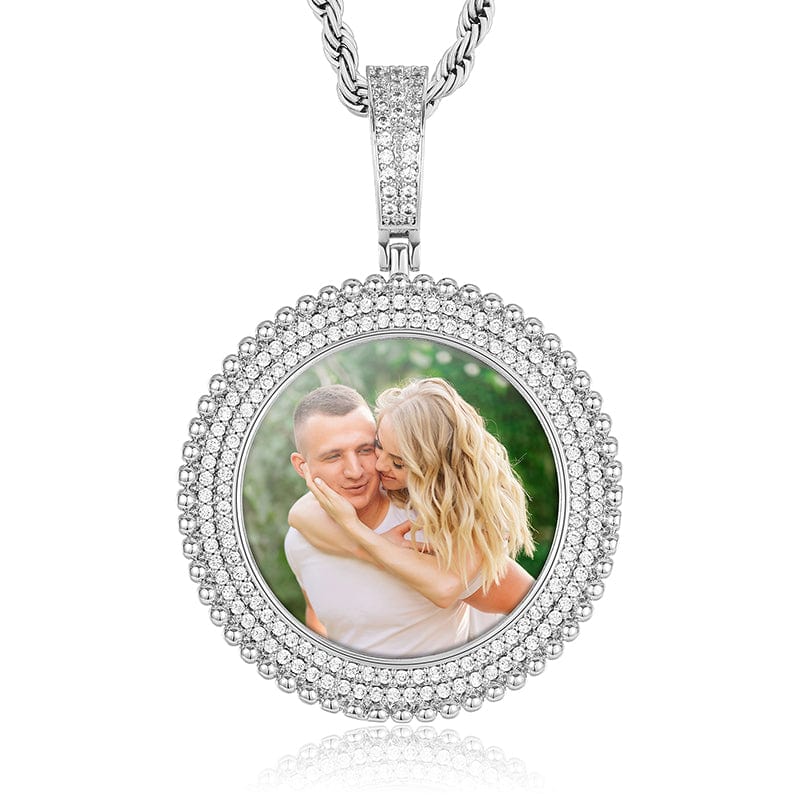 Silver Hip Hop Custom Picture Necklace Memory Blank Photo Pendant With Rope Chain
