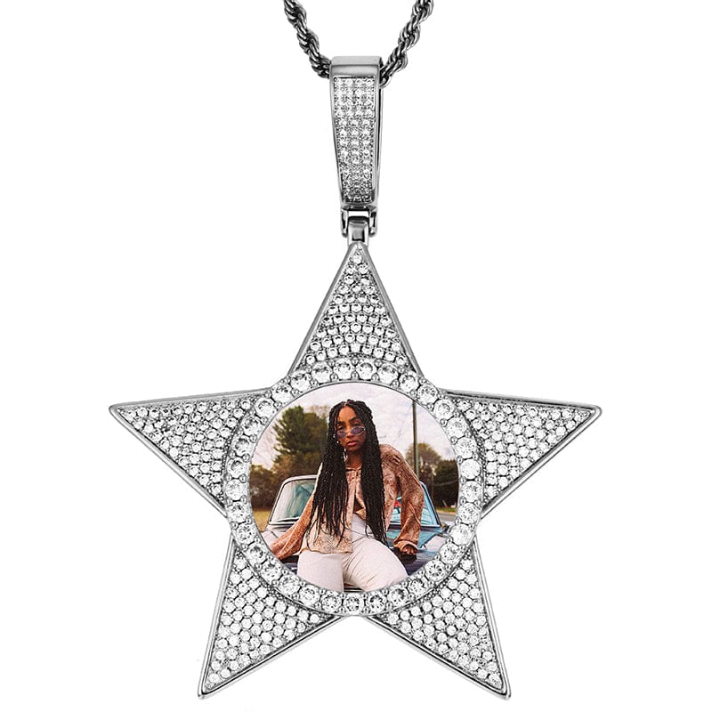 Silver Hip Hop Luxury Charms Star Iced Out Pendant Custom CZ Gemstone Picture Pendant For Men