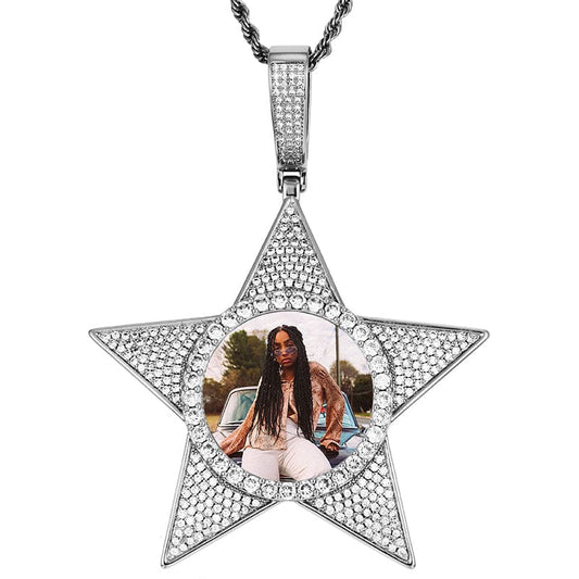 Silver Hip Hop Luxury Charms Star Iced Out Pendant Custom CZ Gemstone Picture Pendant For Men
