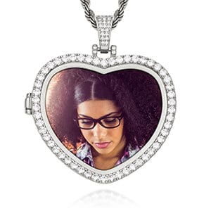 Silver Hip Hop Picture Chain Iced Out Sublimation Jewelry Blank Locket Memory Photo Pendant