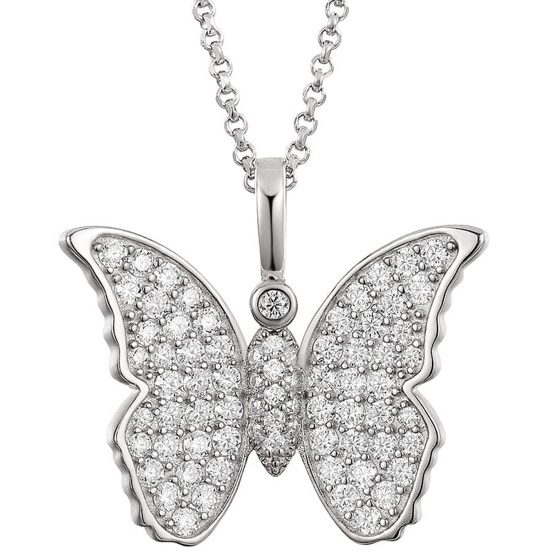 Silver Iced Out 925 Sterling Silver  - VVS Moissanite Butterfly Charm Pendant Necklace