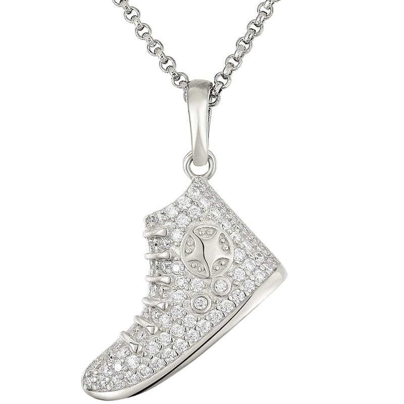 Silver Iced Out 925 Sterling Silver VVS Moissanite - Canvas Shoes Charm Pendant Necklace