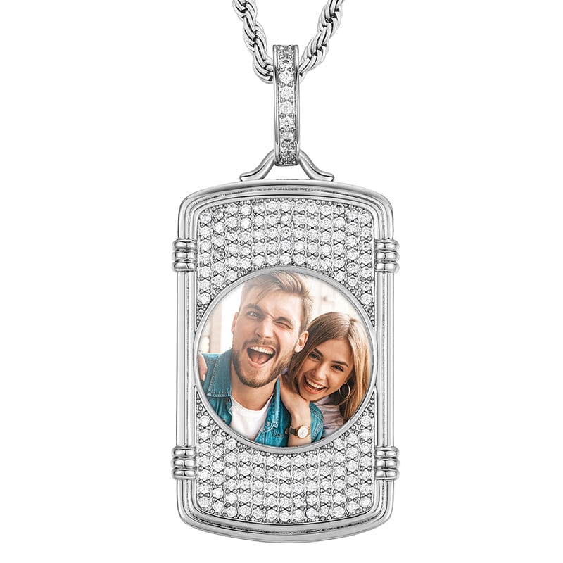 Silver Iced Out Military Card Custom Photo Pendant Jewelry Hip Hop Picture Necklace For Men