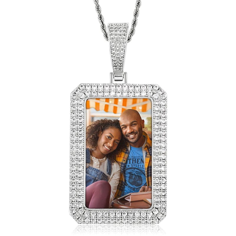 Silver Jewelry 18K Gold Filled CZ Stone Square Custom Photo Pendant Iced Out Diamond Picture Pendant