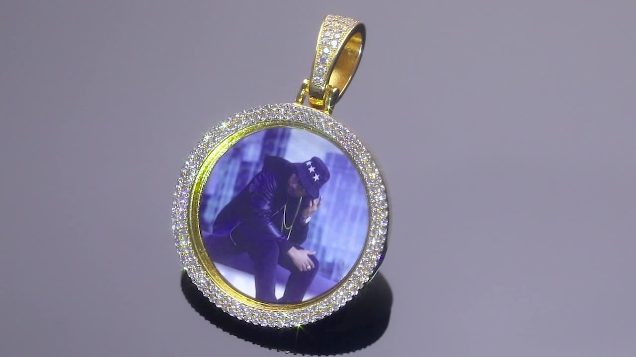 Silver Jewelry Gold Plated Silver 925 Charm Necklace Iced Out Custom CZ Stone Photo Pendant With Cuban Chain