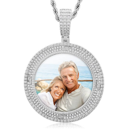 Silver Jewelry Iced Out 40mm Round Shape Custom Photo Picture Necklace For Men Women