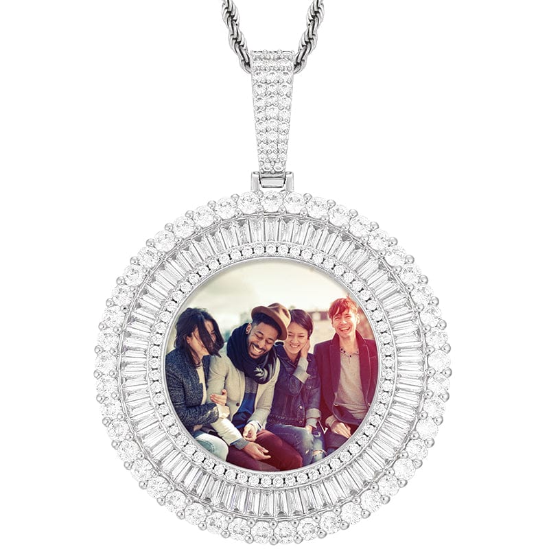 Silver Laxury 18K Gold Plated Picture Pendant Iced Out Baguette Zircon Custom Photo Pendant