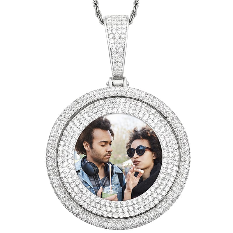 Silver Micro Pave Zircon Rotatable Custom Photo Pendant Bling Gold Plated Sublimation Photo Pendants
