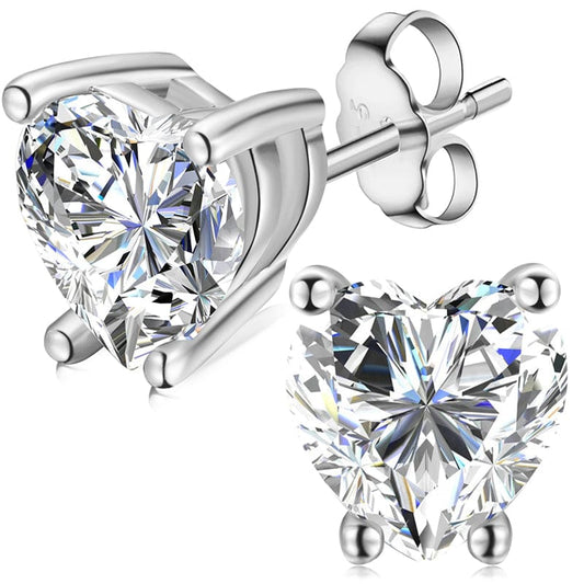 Pure Silver Heart Cut Earrings  - 6.5 VVS Moissanite Diamond Studs Earring
