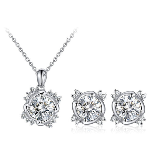Silver RINNTIN SS99  Women Cubic Zirconia Jewellery 925 Sterling Silver  Earring Studs Necklace Jewelry Set