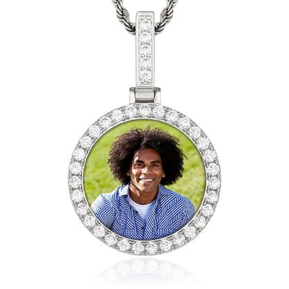 Silver Round Gold Plated Zircon Gemstone Custom Photo Pendant Necklace