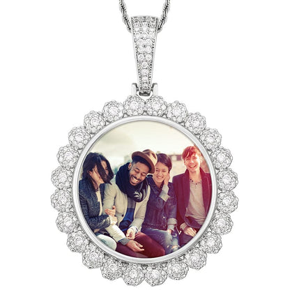 Silver Round Hip Hop Gold Plated Jewelry Necklace Photo Pendant Iced Out Flower Crystal Charms Picture Pendant