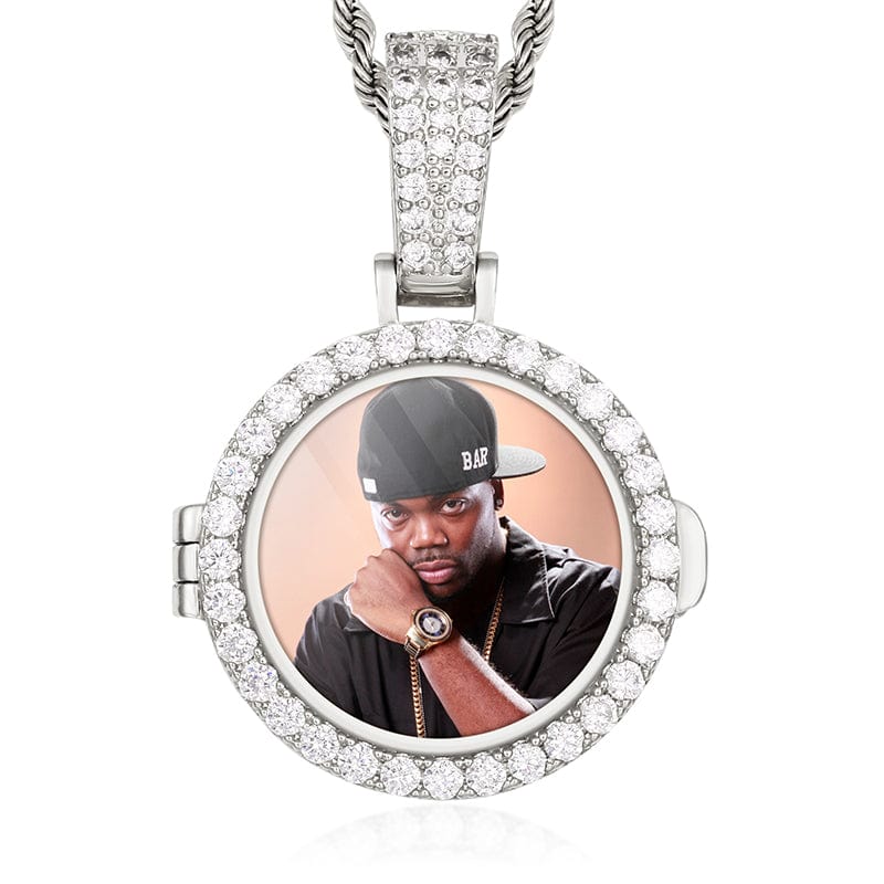 Silver Round Shape Hip Hop Jewelry Locket Necklace Gold Plated Necklace Real Gold Picture Pendant