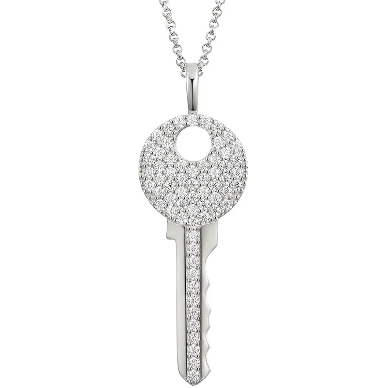 Silver Silver 925 VVS Moissanite Key Pendant - Hip Hop Men Women Charm Pendant Necklace