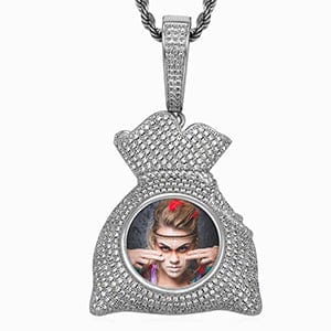 Silver Sublimation Jewelry Blank Picture Necklace Gold Plated Iced Out Bag Custom Photo Pendant