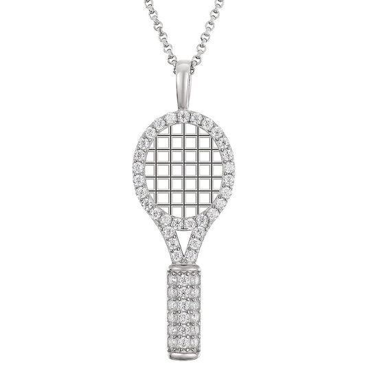 Silver Tennis Racket Pendant- 925 Moissanite Diamond Charm Necklace
