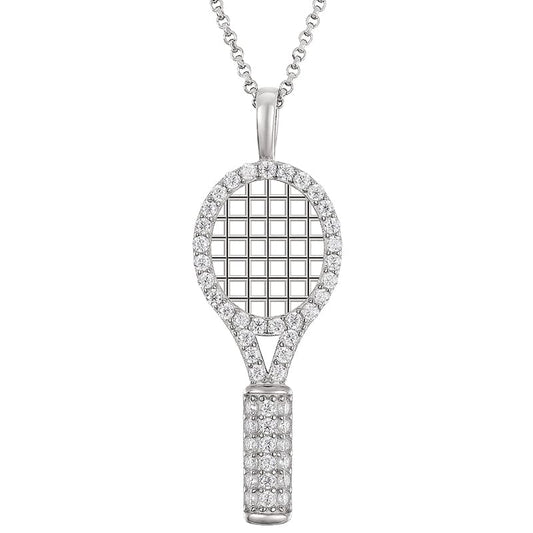Silver Tennis Racket Pendant- 925 Moissanite Diamond Charm Necklace