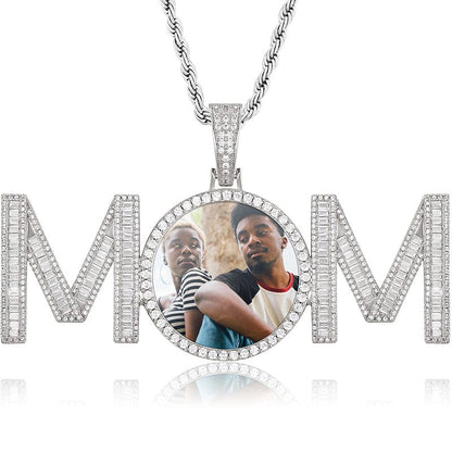 Silver Thanks Giving Day Jewelry Custom Gold Plated CZ Diamond MOM Charm Photo Pendant Accept Engraved Name