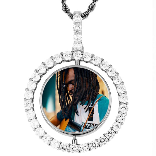 Silver Trendy Jewelry Sublimation Lucky Charms Pendant Picture Frame Blanks Rotating Pendant