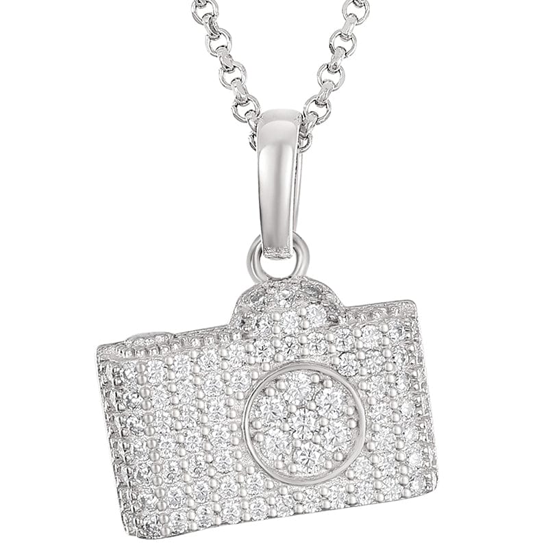 sapera diamond charm holder necklace - silver