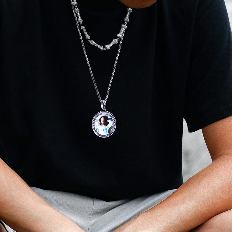 Simplism Charms Necklace Custom Purple Baguette Gemstone Picture Pendant