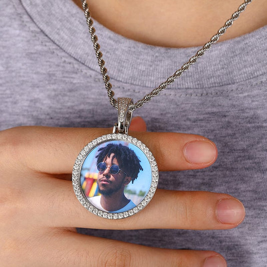 Gold Plated Brass Custom Necklace -  Zircon Sublimation Pendant