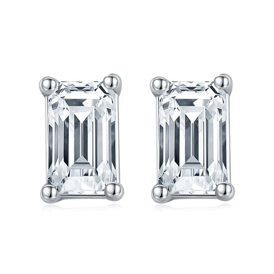 Solid 925 Sterling Silver Wedding Set -  Moissanite Emerald Cut Necklace