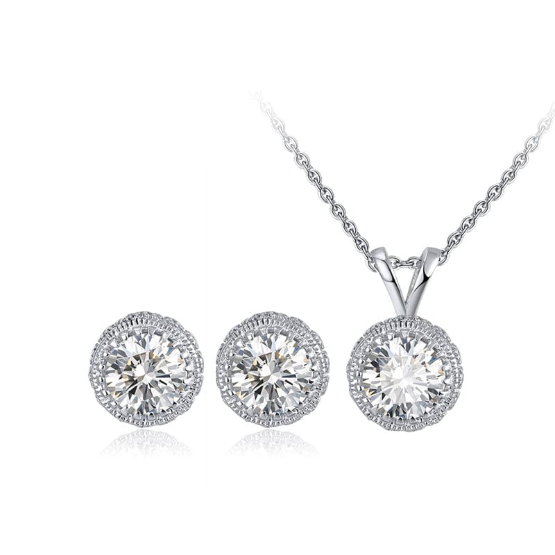 SN215+SE231 RINNTIN SS64 Earrings Necklace Jewelry Set Wholesale S925 Sterling Silver Big Cubic Zircon Necklace Set