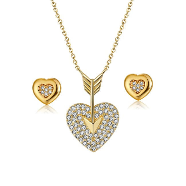 sn283++ape01 RINNTIN SN283 Best Gift for Women Girls 925 Sterling Silver 14K Gold Heart Necklace Earrings Jewelry Sets