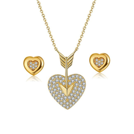 sn283++ape01 RINNTIN SN283 Best Gift for Women Girls 925 Sterling Silver 14K Gold Heart Necklace Earrings Jewelry Sets