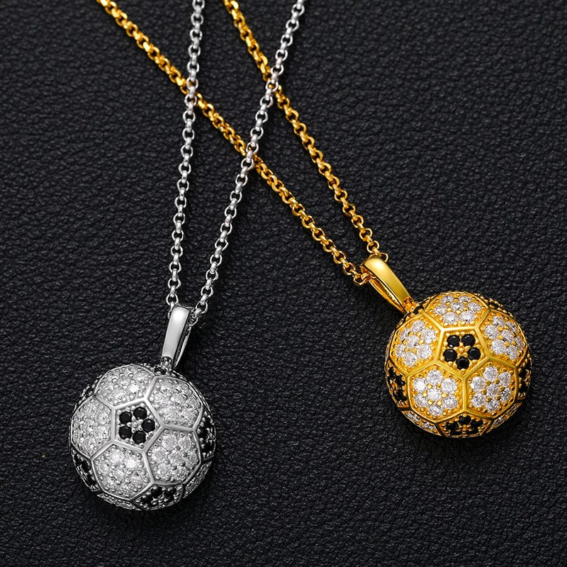 Soccer Fan Jewelry Luxury Gold Plated 925 Silver Moissanite Football Charm Pendant Necklace